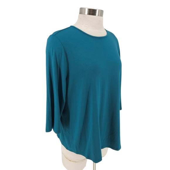 J. Jill Wearever Collection Shirt Green 3/4 Sleeve Pleated Split Back Top Large - Picture 2 of 6